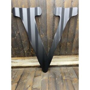 Letter "V" 13.7" Farmhouse Wall Decor Black Corrugated Metal Large 3D Letter V